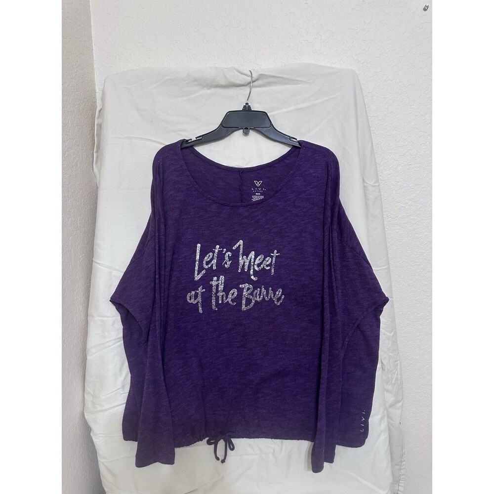 Graphic LIVI Purple Long Sleeve Knit Top Scoop Neck glitter  Accent Plus 18/20